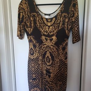 ***SOLD***Black and Gold Venus Printed Mini Dress